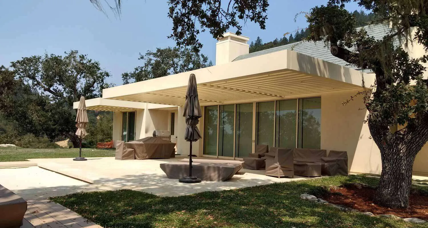 Modern single-story home with smooth stucco finish and patio in Santa Rosa. — Novato area